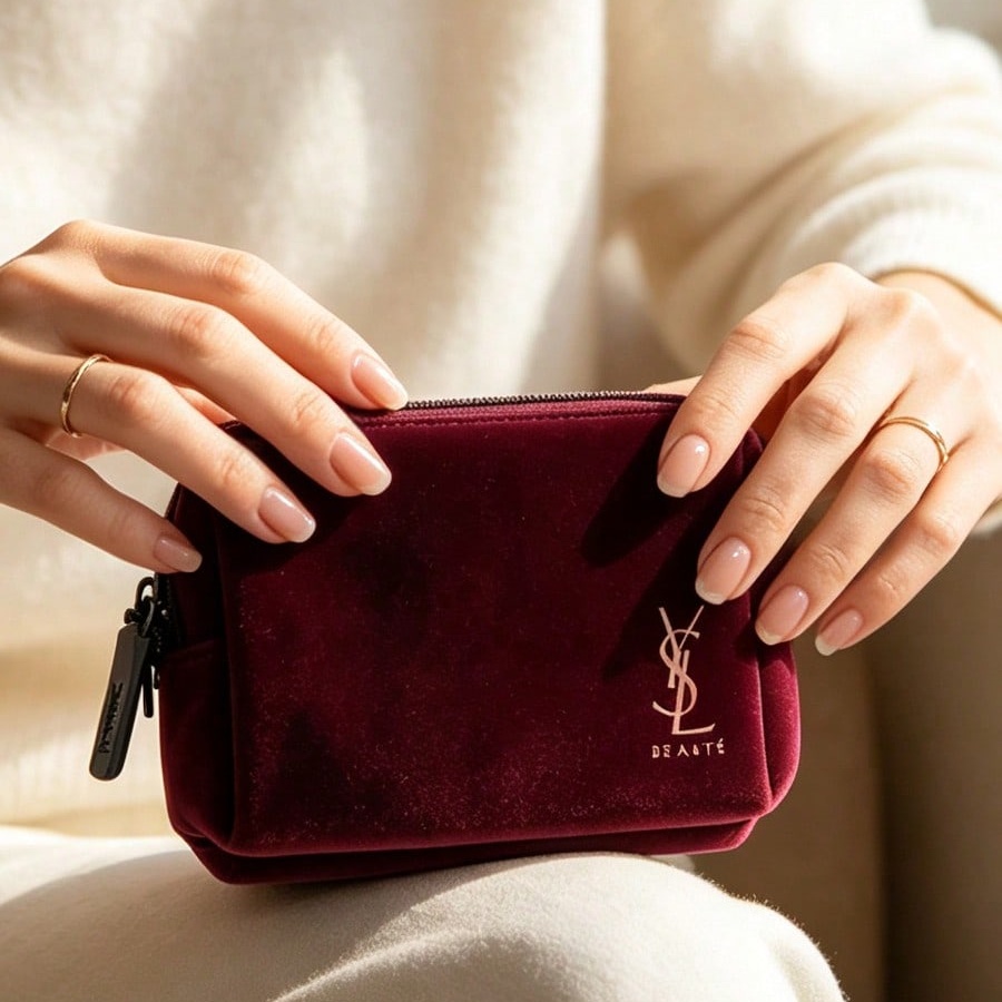 Ysl Beauty Makeup - YSL Vintage Burgundy Velvet Makeup Bag