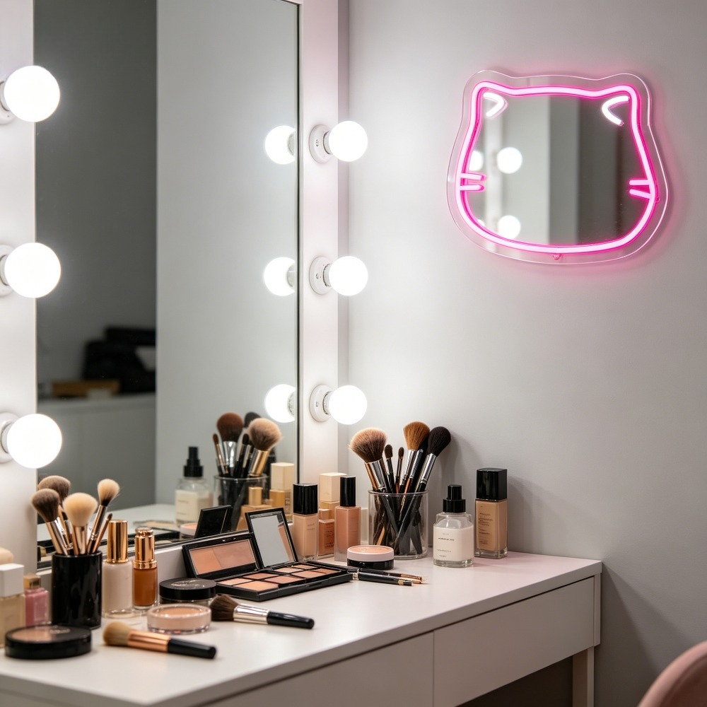 Cute Cat Selfie Neon Sign LED  - đánh giá và giá Beauty Makeup Girl Photo